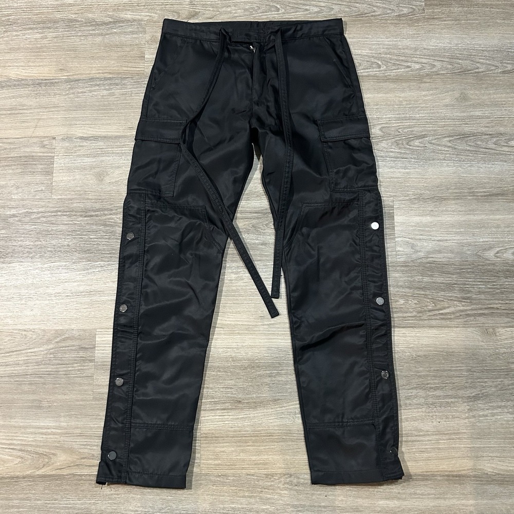 MNML Pants Men 32 Black Cargo Snap Zipper II Straight Leg Nylon Streetwear 32x32